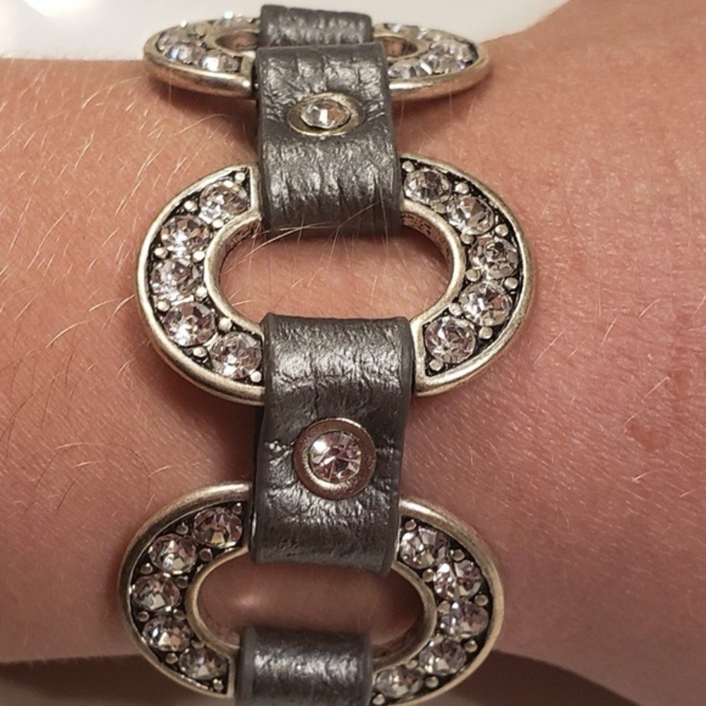 $3 For $20~Premiere Designs Starlet Snap Bracelet Leather Rhinestones Adjustable